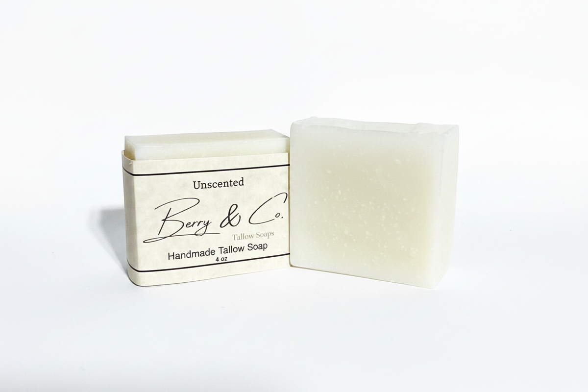 Berry & Co. Unscented Tallow Soap 4oz bar on white background